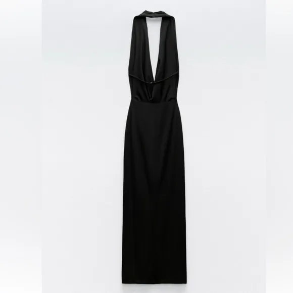 ZARA MIDI  HALTER DRESS Black Size XL