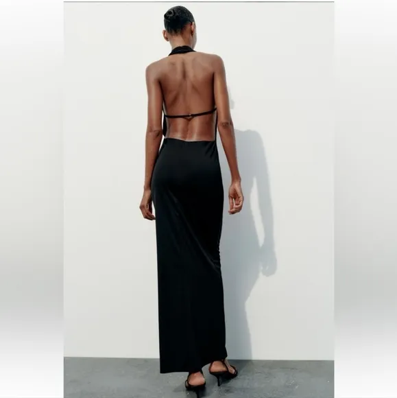 ZARA MIDI  HALTER DRESS Black Size XL