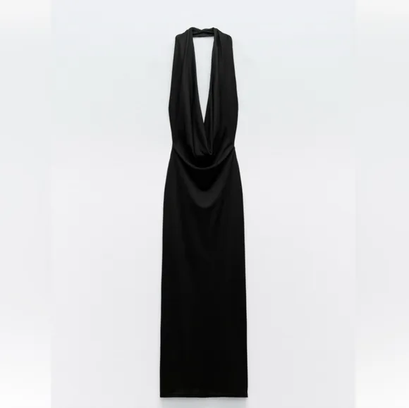 ZARA MIDI  HALTER DRESS Black Size XL