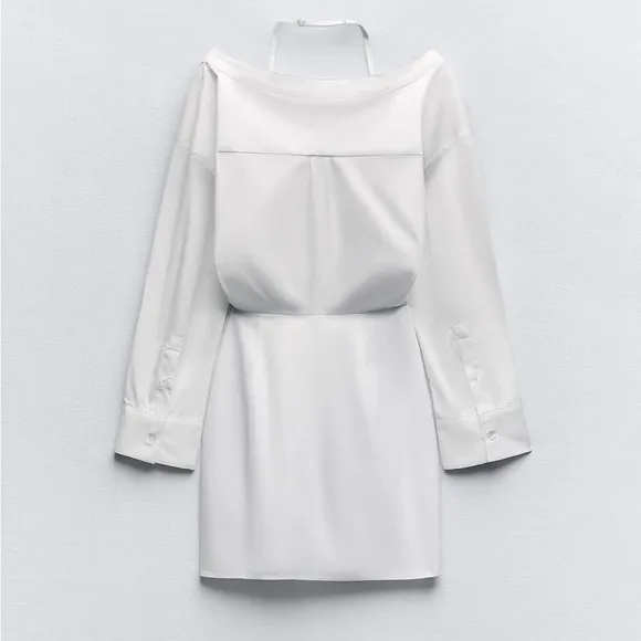 Zara NWT gabardine white off the shoulder button front trench coat shirt dress