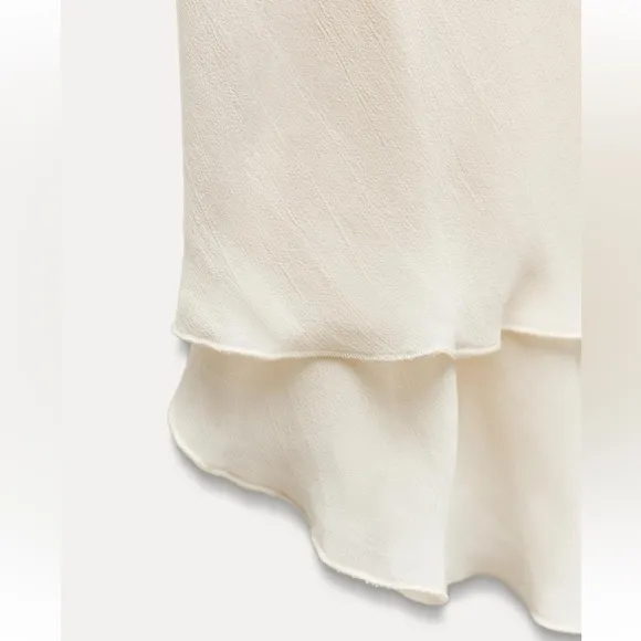 Zara NWT ivory off white cream double layered ruffle hem flowy midi skirt