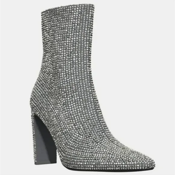 Zara NWT ✨ silver rhinestone Jeweled, sparkly bedazzled short heeled boots sz 41
