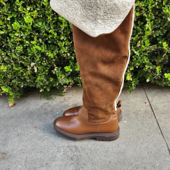 ZARA Over The Knee Boots with Fleece Trim