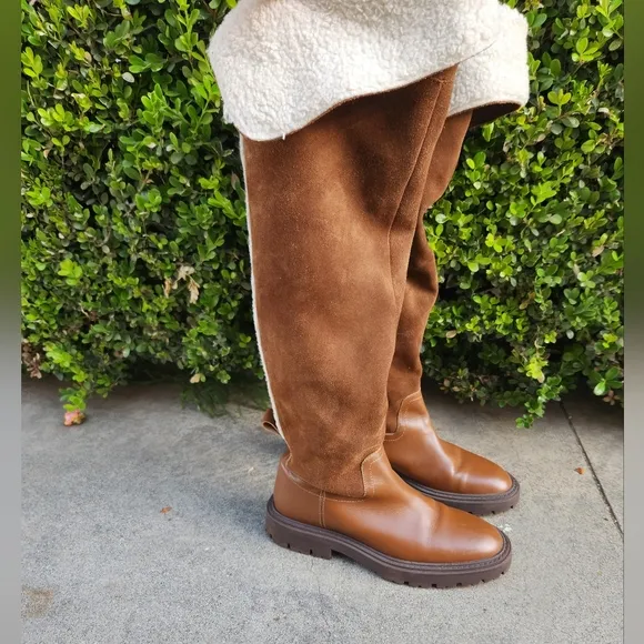 ZARA Over The Knee Boots with Fleece Trim