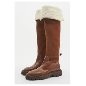 ZARA Over The Knee Boots with Fleece Trim