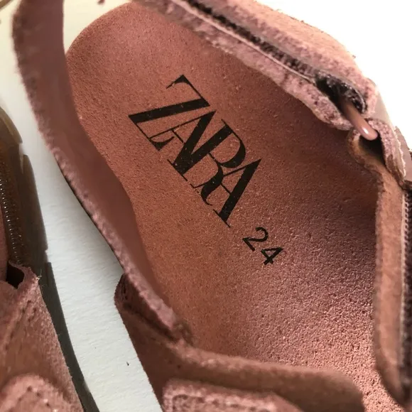 Zara Pink Leather Strap Girls Sandals Size 8 / 24 NWT