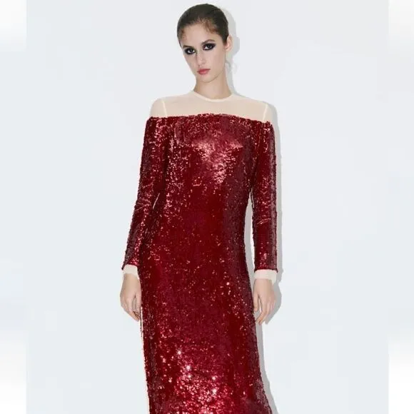Zara Runs bigLimited EDITION- BLOGGER'S FAVE! SEQUIN CHIFFON DRESS ZW COLLECTION