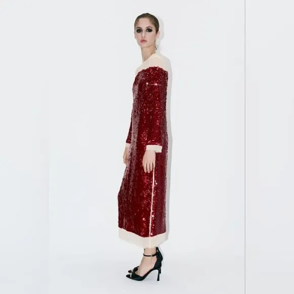 Zara Runs bigLimited EDITION- BLOGGER'S FAVE! SEQUIN CHIFFON DRESS ZW COLLECTION