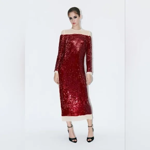 Zara Runs bigLimited EDITION- BLOGGER'S FAVE! SEQUIN CHIFFON DRESS ZW COLLECTION