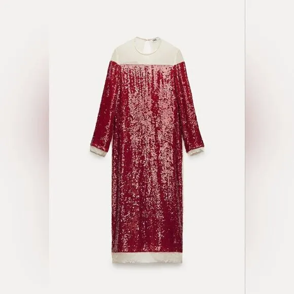 Zara Runs bigLimited EDITION- BLOGGER'S FAVE! SEQUIN CHIFFON DRESS ZW COLLECTION