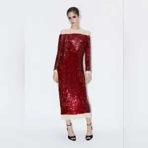 Zara Runs bigLimited EDITION- BLOGGER'S FAVE! SEQUIN CHIFFON DRESS ZW COLLECTION