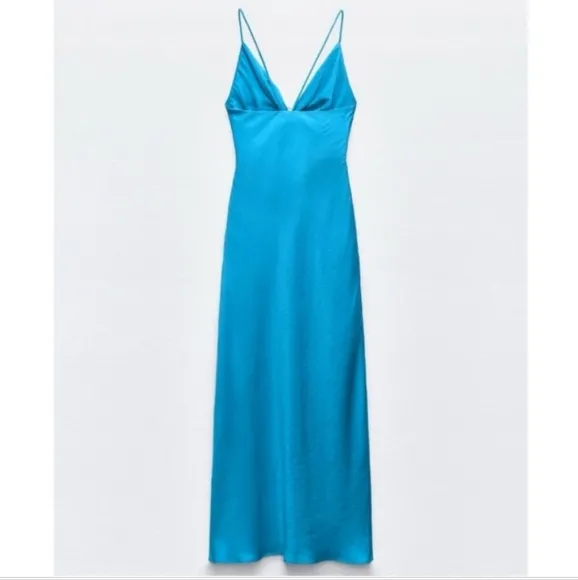 Zara SATIN EFFECT CUT OUT MIDI DRESS