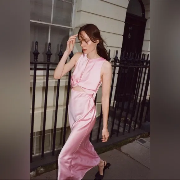 Zara SATIN EFFECT CUT OUT MIDI DRESS