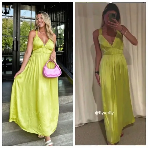 Zara Satin Effect Dress Lime size XS and M