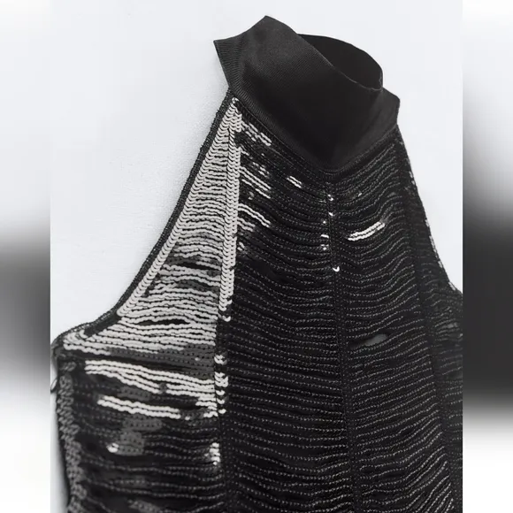 Zara Sequin Midi Dress Black Size M