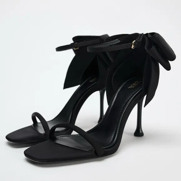Zara 🖤 size 9 SATIN EFFECT BOW HIGH HEEL SANDALS NWT