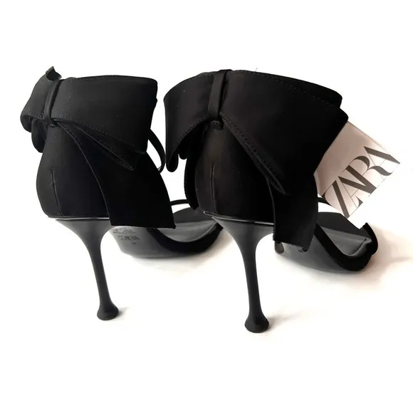 Zara 🖤 size 9 SATIN EFFECT BOW HIGH HEEL SANDALS NWT
