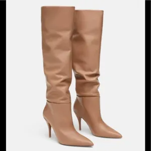 Zara Tan Soft Leather High Heel Boots size 37