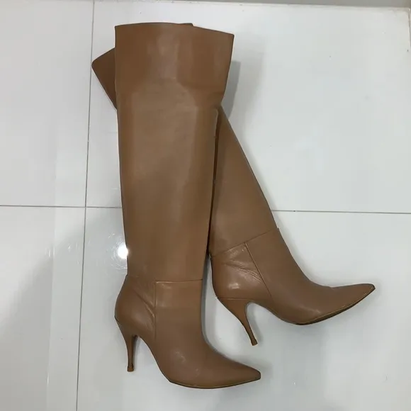 Zara Tan Soft Leather High Heel Boots size 37