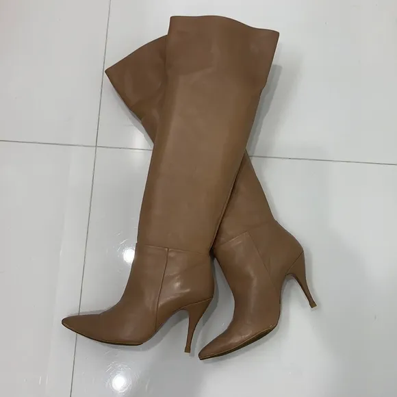 Zara Tan Soft Leather High Heel Boots size 37