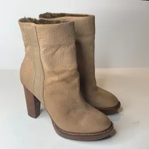 Zara taupe leather fur lined heeled boots