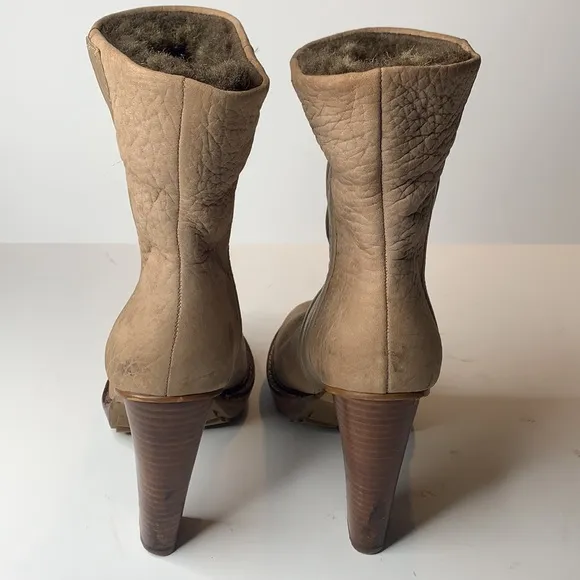 Zara taupe leather fur lined heeled boots