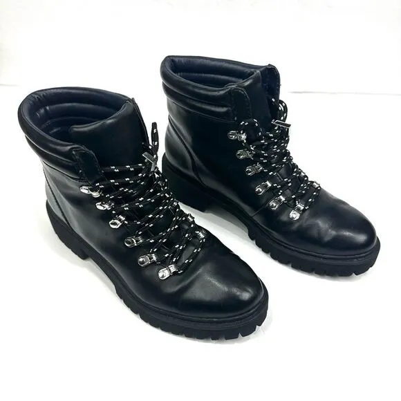 Zara Trafaluc Black Faux Leather Lace Up Boots Sz 36/5.5 Combat Ankle Booties