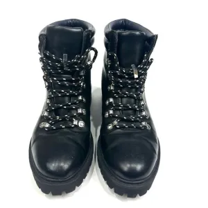 Zara Trafaluc Black Faux Leather Lace Up Boots Sz 36/5.5 Combat Ankle Booties