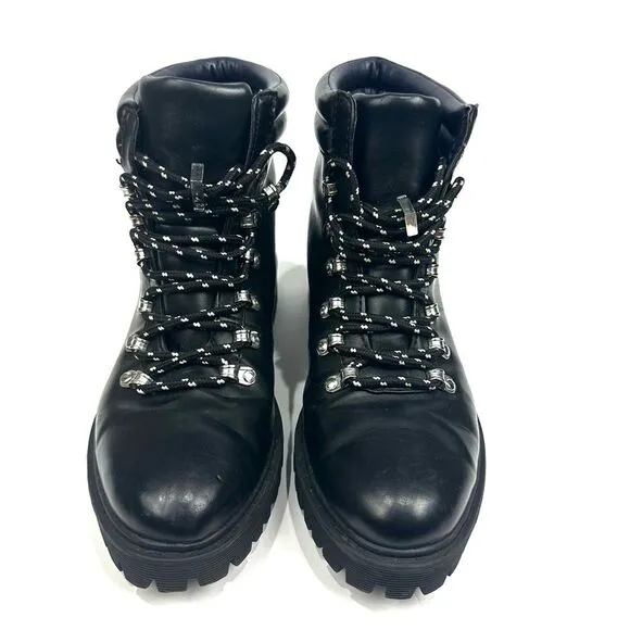 Zara Trafaluc Black Faux Leather Lace Up Boots Sz 36/5.5 Combat Ankle Booties