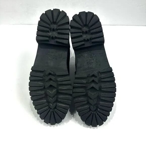 Zara Trafaluc Black Faux Leather Lace Up Boots Sz 36/5.5 Combat Ankle Booties