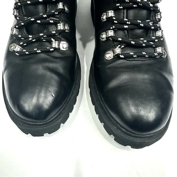 Zara Trafaluc Black Faux Leather Lace Up Boots Sz 36/5.5 Combat Ankle Booties