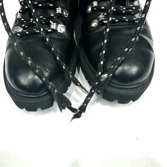 Zara Trafaluc Black Faux Leather Lace Up Boots Sz 36/5.5 Combat Ankle Booties