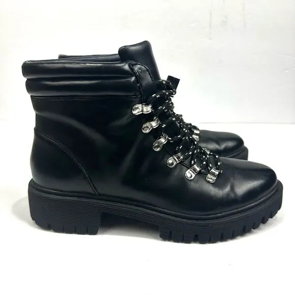 Zara Trafaluc Black Faux Leather Lace Up Boots Sz 36/5.5 Combat Ankle Booties