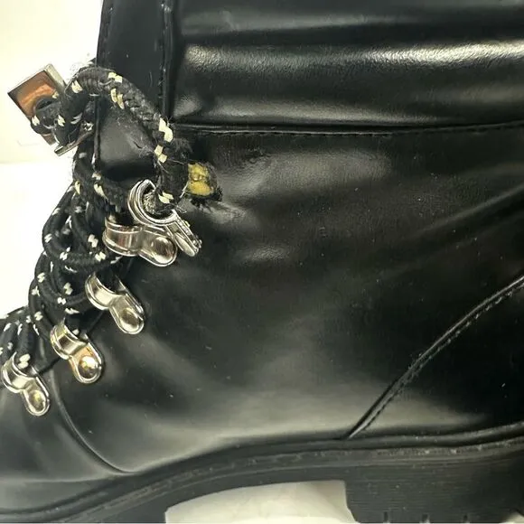 Zara Trafaluc Black Faux Leather Lace Up Boots Sz 36/5.5 Combat Ankle Booties