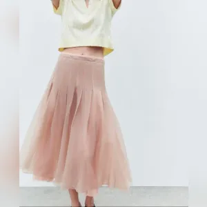 ZARA WOMAN BNWT HIGH-WAIST ORGANZA MIDI SKIRT PALE PINK S,M 3920/058 SS24
