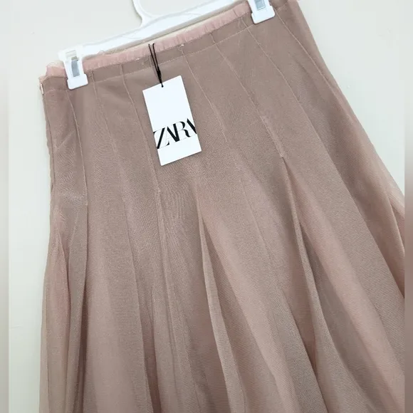 ZARA WOMAN BNWT HIGH-WAIST ORGANZA MIDI SKIRT PALE PINK S,M 3920/058 SS24
