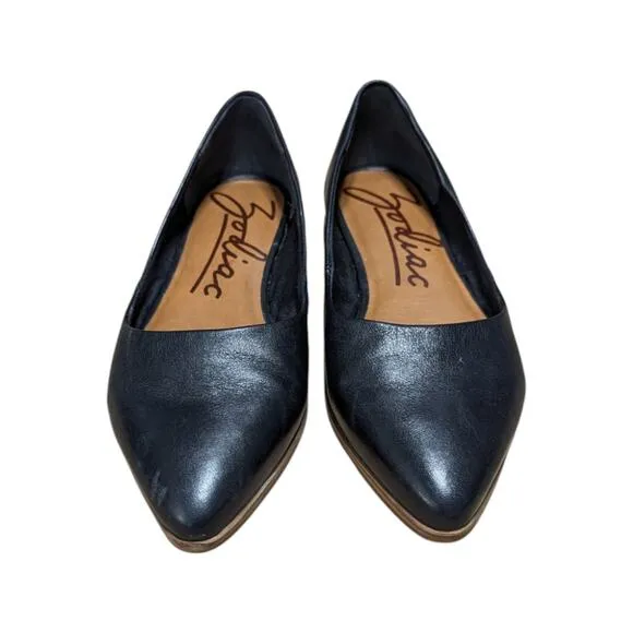 Zodiac Hill Black Leather Pointed Toe Flats Womens 7 Plain Simple Workwear Work