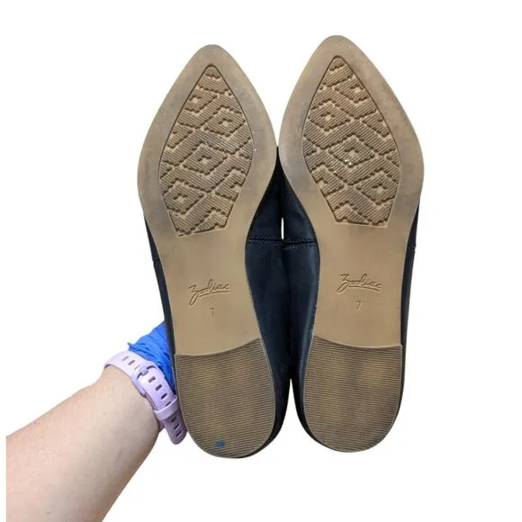 Zodiac Hill Black Leather Pointed Toe Flats Womens 7 Plain Simple Workwear Work